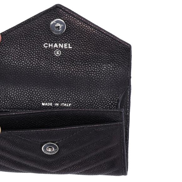 CHANEL Chevron V Stitch Card Case Wallet Black Calfskin Leather - Picture 4 of 5